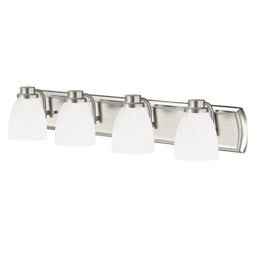Design Classics Lighting 4-Light Bathroom Light in Satin Nickel with White Bell Glass 1204-09 GL1028MB