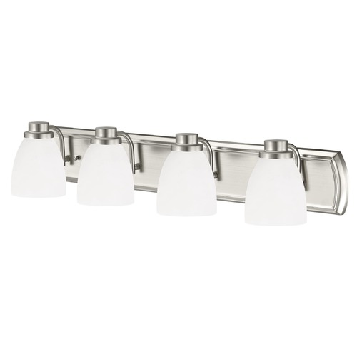4-Light Bathroom Light in Satin Nickel with White Bell Glass