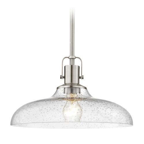Satin Nickel Pendant Light Seeded Glass 14-Inch Wide