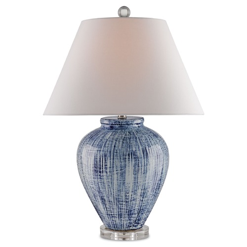 Currey and Company Malaprop Blue/white Table Lamp with Coolie Shade