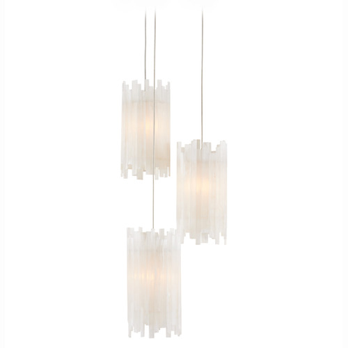 Currey and Company Lighting Currey and Company Escenia Silver Multi-Light Pendant with Cylindrical Shade 9000-0882