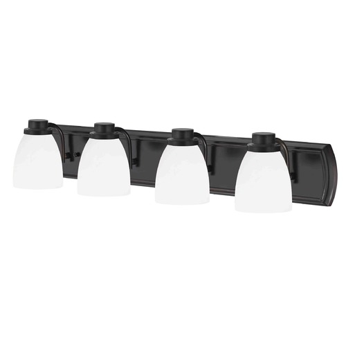 4-Light Vanity Light in Bronze with White Bell Glass