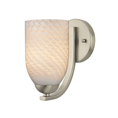 Modern Sconce with White Art Glass in Satin Nickel Finish