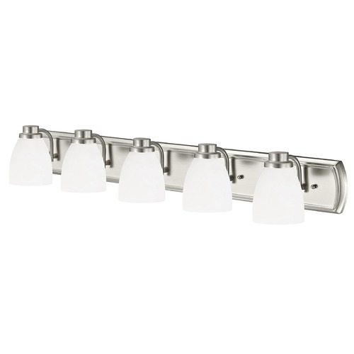 Design Classics Lighting 5-Light Bath Bar in Satin Nickel with White Bell Glass 1205-09 GL1028MB