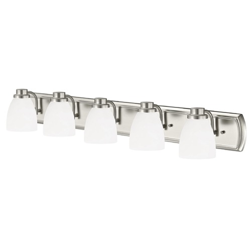 5-Light Bath Bar in Satin Nickel with White Bell Glass