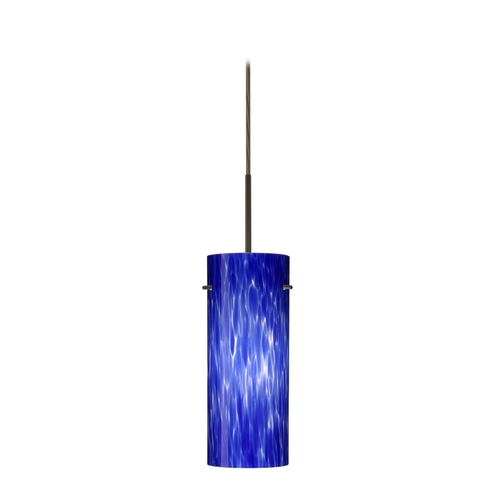 Besa Lighting Modern Pendant Light Blue Glass Bronze by Besa Lighting 1JT-412386-BR