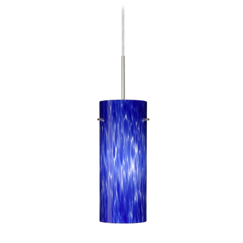 Besa Lighting Modern Pendant Light Blue Glass Satin Nickel by Besa Lighting 1JT-412386-SN