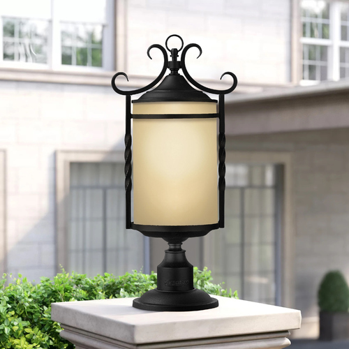 Hinkley Post Light with Amber Glass in Olde Black by Hinkley Lighting 1141OL
