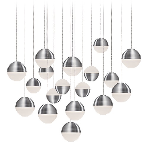 Modern Brushed Nickel LED Multi-Light Pendant with Frosted Shade 3000K 400LM by Kuzco Lighting