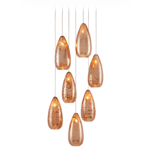 Currey and Company Lighting Currey and Company Rame Silver Multi-Light Pendant with Teardrop Shade 9000-0904