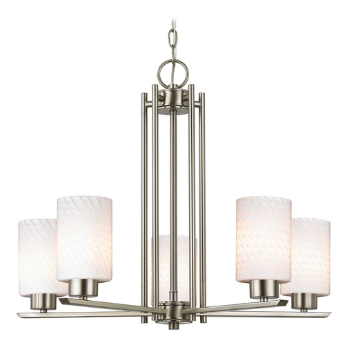 Design Classics Lighting Craine 5-Light Chandelier in Nickel with Scalloped Cylinder Glass 1120-1-09 GL1020C