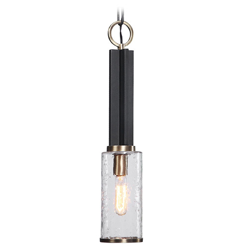 Uttermost Lighting The Uttermost Company Jarsdel Black & Antique Brass Mini-Pendant Light with Cylindrical Shade 22191