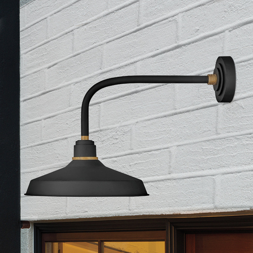 Foundry 16-Inch Wide Textured Black & Brass Barn Light by Hinkley Lighting