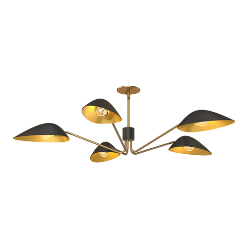 Alora Lighting Oscar Aged Gold & Matte Black Pendant Light with Bowl / Dome Shade