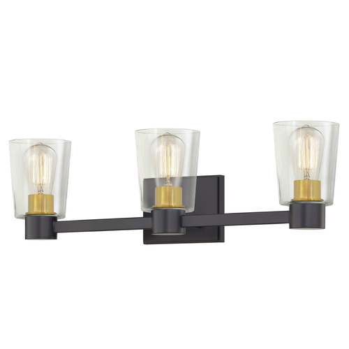 Design Classics Lighting Vashon 3-Light Bath Light in Matte Black & Brass by Design Classics 2103-07 SB GL1027-CLR