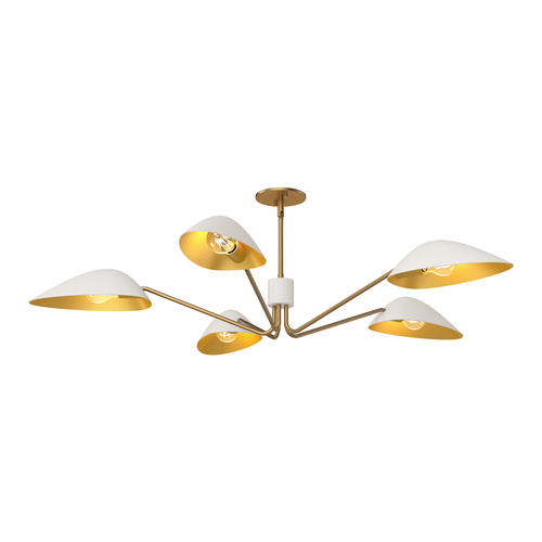 Alora Lighting Oscar Aged Gold & White Pendant Light with Bowl / Dome Shade