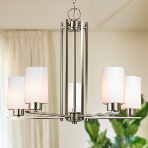 Design Classics Lighting Craine 5-Light Chandelier in Satin Nickel with Shiny Opal Glass 1120-1-09 GL1024C