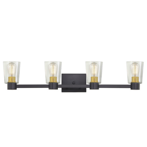 Design Classics Lighting Vashon 4-Light Bath Light in Matte Black & Brass by Design Classics 2104-07 SB GL1027-CLR