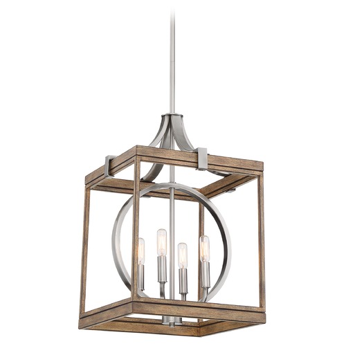 Country Estates Wood and Brush Nickel Pendant by Minka Lavery