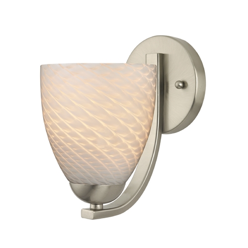 Contemporary Sconce with White Art Glass in Satin Nickel Finish