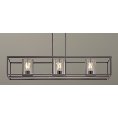 Design Classics Lighting Industrial Linear Chandelier with Seeded Glass Bronze 3 Lt 1697-220 GL1041C