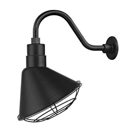 Recesso Lighting by Dolan Designs Black Gooseneck Barn Light with 12-Inch Caged Scoop Shade BL-ARMC-BLK/SH12S-BK/CG12S-BK