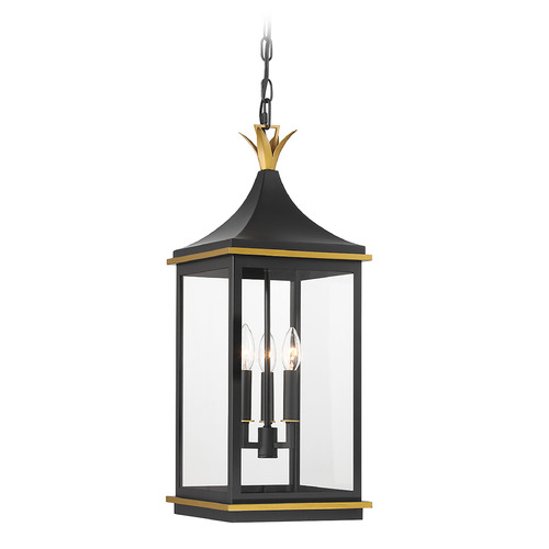 Crystorama Lighting Simpson Matte Black & Textured Gold Outdoor Hanging Light
