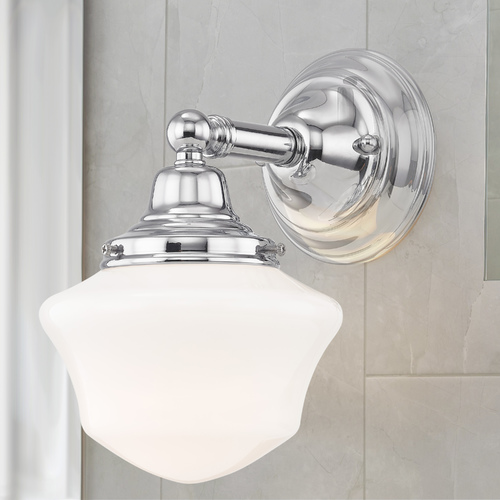 Design Classics Lighting Schoolhouse Sconce Chrome White Opal Glass 1 Light 6 Inch Width WC1-26 GC6