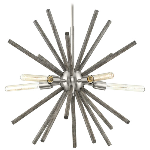 Progress Lighting Thorpe Brushed Nickel & Faux Barnwood Chandelier