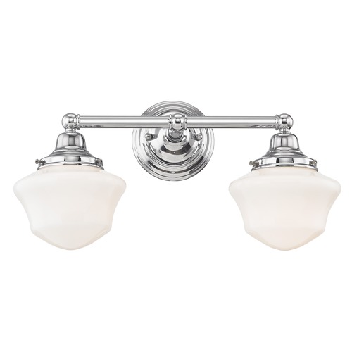 Design Classics Lighting Schoolhouse Bathroom Light Chrome White Opal Glass 2 Light 17 Inch Length WC2-26 GC6