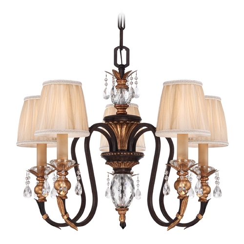 Bronze Crystal Chandelier with Pleated Shades by Metropolitan Lighting