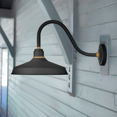 Foundry 16-Inch Wide Textured Black & Brass Barn Light by Hinkley Lighting
