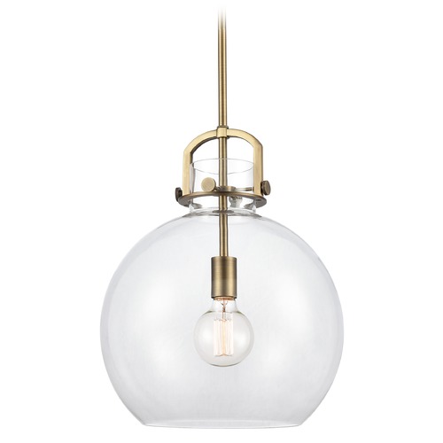 Innovations Lighting Innovations Lighting Newton Brushed Brass LED Pendant Light with Globe Shade 410-1S-BB-14CL-LED