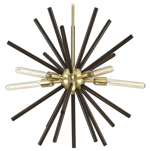 Progress Lighting Progress Lighting Thorpe Satin Brass & Faux Hickory Wood Chandelier P400270-012