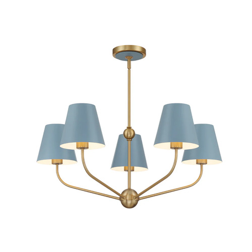 Crystorama Lighting Xavier 5-Light Chandelier in Gold & Blue by Crystorama Lighting XAV-B9315-VG-BL