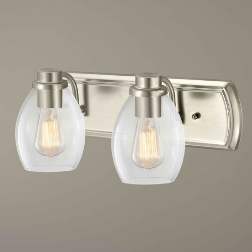 Design Classics Lighting Industrial 2-Light Bathroom Light with Clear Glass in Satin Nickel 1202-09 GL1034-CLR