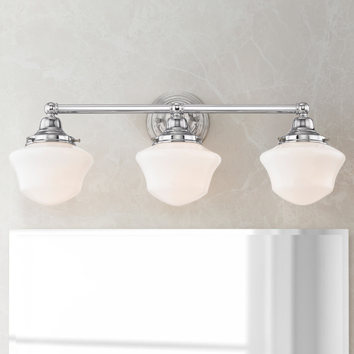 Design Classics Lighting Schoolhouse Bathroom Light Chrome White Opal Glass 3 Light 23.125 Inch Length WC3-26 GC6