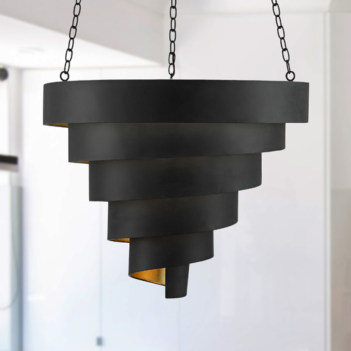 Currey and Company Chiffonade Antique Black / Gold Leaf Pendant Light