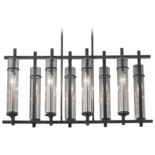 Ethan 37.50-Inch Linear Chandelier in Antique Forged Iron & Brushed Steel by Generation Lighting