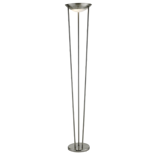 Modern Torchiere Lamp with White Glass in Satin Steel Finish