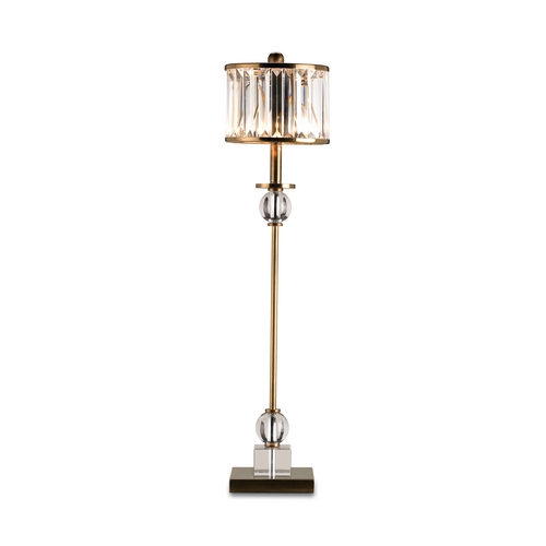 Table Lamp with White Glass in Crystal/antique Brass Finish