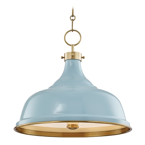 Painted No. 1 Aged Brass Pendant with Blue Bird Metal Shade by Hudson Valley Lighting