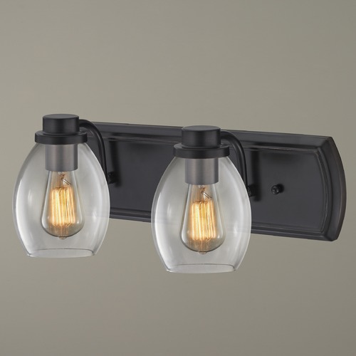 Design Classics Lighting Industrial 2-Light Bath Wall Light with Clear Glass in Bronze 1202-36 GL1034-CLR