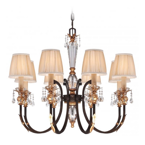 Crystal Six-Light Chandelier in Bronze  with Pleated Shades by Metropolitan Lighting