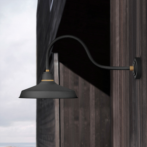 Foundry 16-Inch Wide Textured Black & Brass Barn Light by Hinkley Lighting