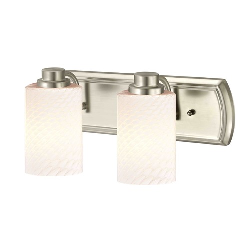 2-Light Vanity Light in Satin Nickel with White Cylinder Art Glass
