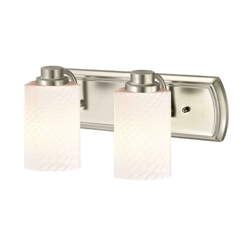 Design Classics Lighting 2-Light Vanity Light in Satin Nickel with White Cylinder Art Glass 1202-09 GL1020C