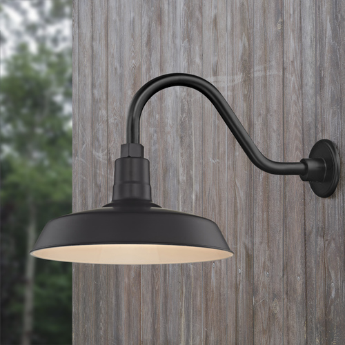 Recesso Lighting by Dolan Designs Black Gooseneck Barn Light, 14-Inch Metal Shade, A-Type BL-ARMC-BLK/SH14-BLK