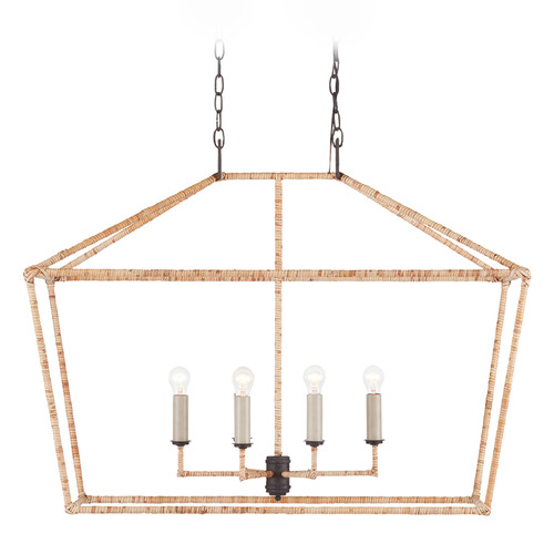 Currey and Company Lighting Currey and Company Denison Natural Rattan & Mol� Black Pendant Light 9000-0874