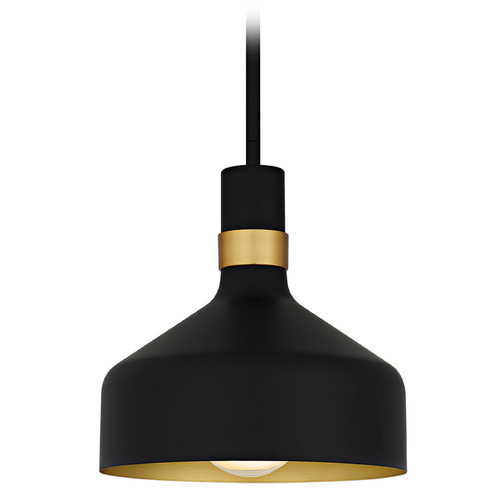 Quoizel Lighting Arbor Matte Black & Gold Mini-Pendant Light with Bowl / Dome Shade